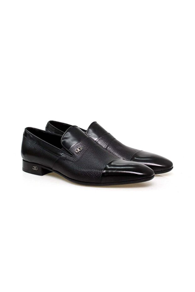 Black Color Laceless Genuine Leather Men's Shoes
