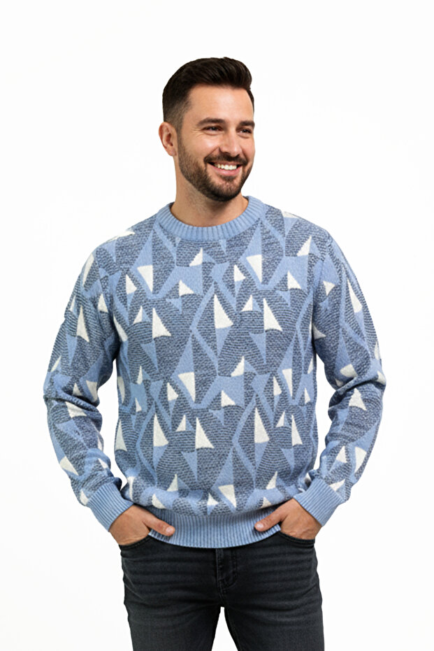 سترة منقوشة برقبة دائرية للرجال - 1