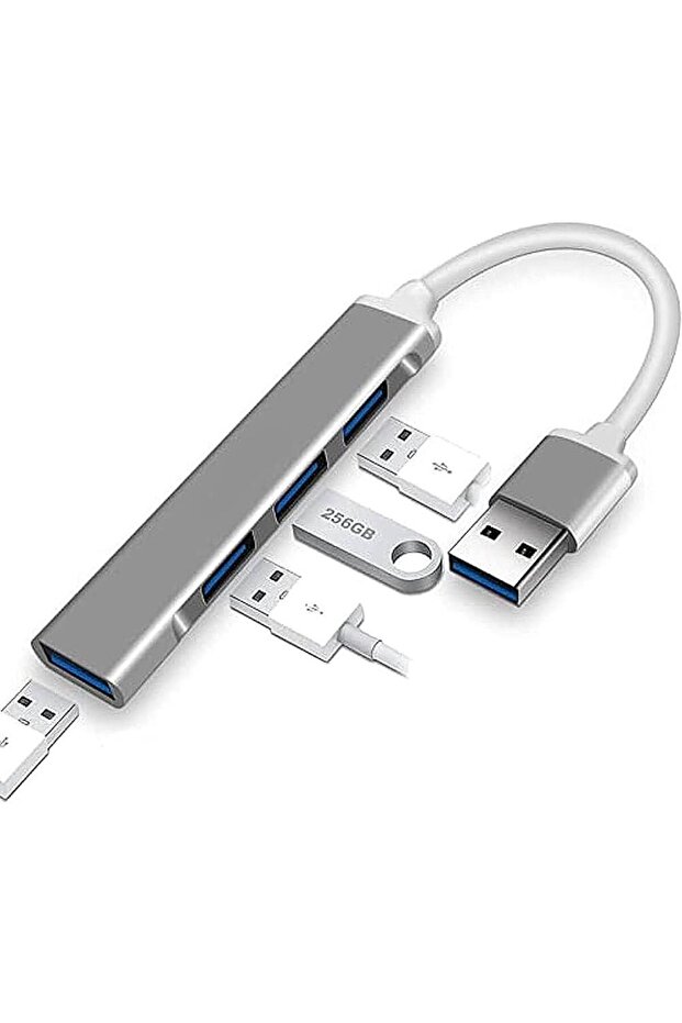 X4 Port USB 3.0 +3*USB 2.0 Çoklayıcı USB Hub - Slim Aluminyum Kasa Çoğaltıcı - 3