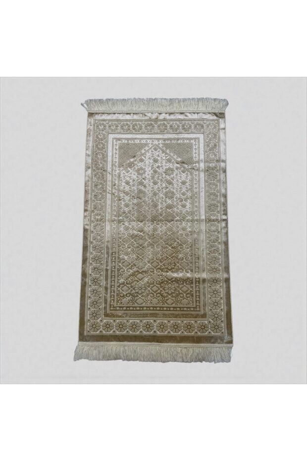 Velvet Islamic Prayer Mat – Beige Floral Elegance