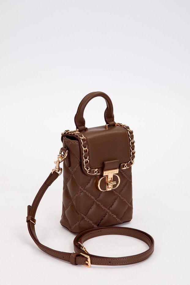 Stylish Women's Phone Bag with Quilted Embroidery and Chain Knit Detail, Hand and Shoulder Use Lv930584