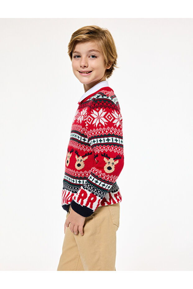 Crew Neck Long Sleeve Christmas Patterned Knitwear Christmas Sweater