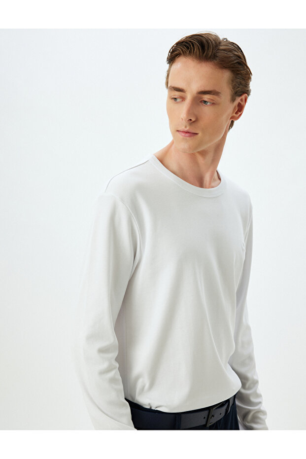 Long Sleeve T-Shirt Letter Embroidered Crew Neck Cotton