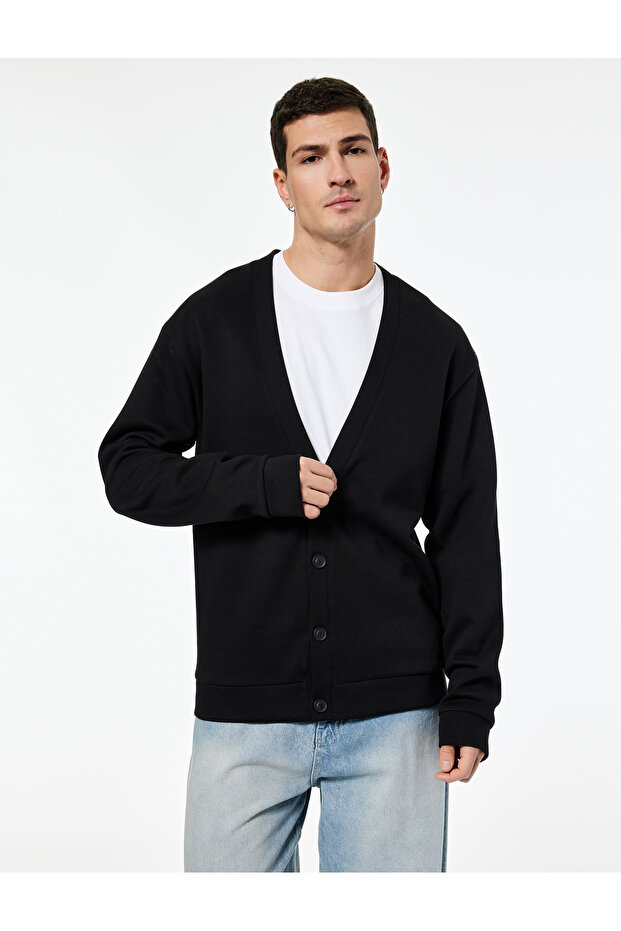 Regular Fit Long Sleeve V-Neck Cotton Button Cardigan
