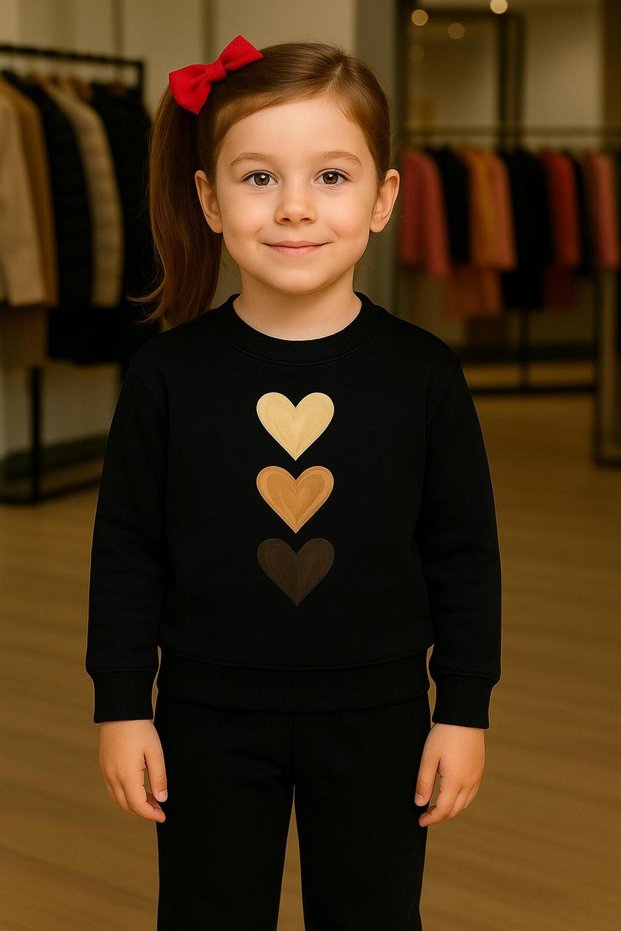 Tracksuit Set Three Heart Patterned 3-4-5-6-7-8-9-10-11-12 Years Old