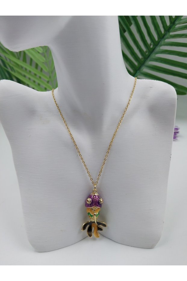 Steel Purple Colored Curled Fish Necklace
