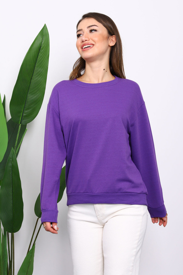 Purple Crew Neck Two Thread Sweatshirt