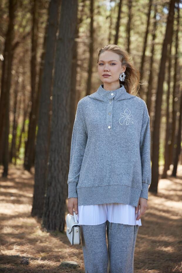 KAPÜŞONLU SERPME ÜÇLÜ TRİKO TAKIM - 4