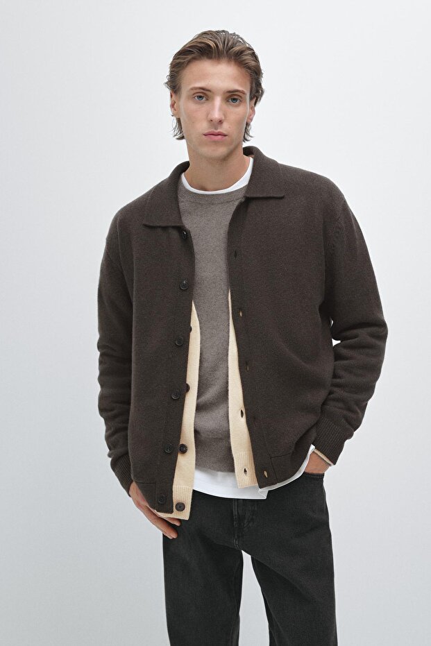 Polo yaka %100 yün triko hırka kazak - 2