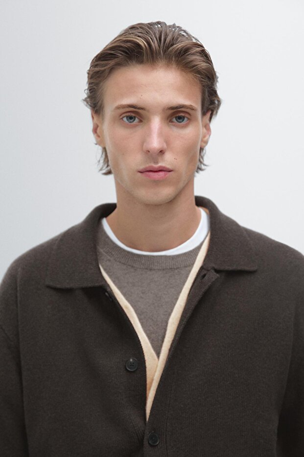 Polo yaka %100 yün triko hırka kazak - 4