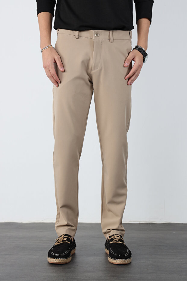Hidden Waist Elastic Flexible Fabric Slim Fit Pants
