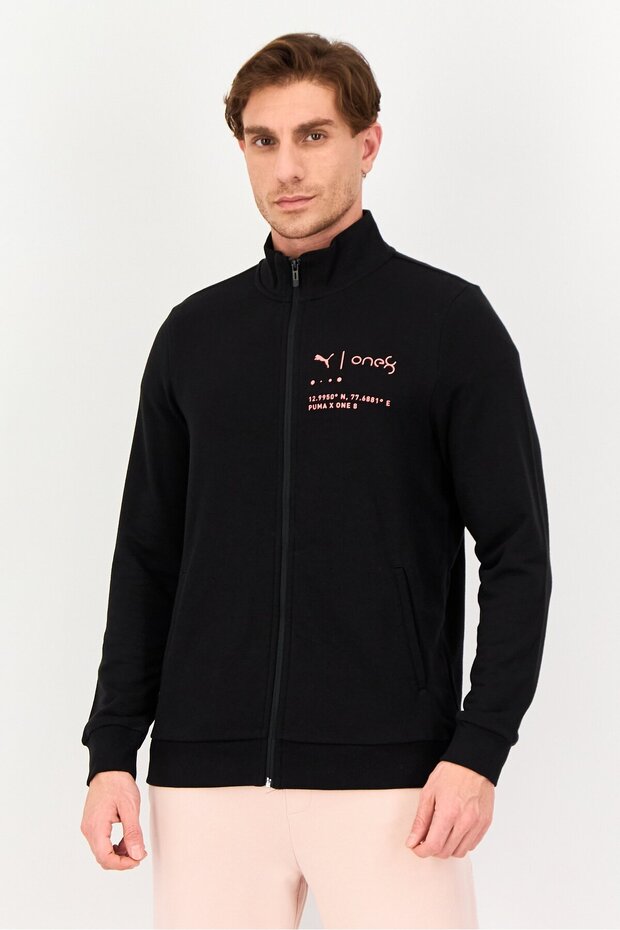 x One 8 Men Slim Fit Long Sleeve Outdoor Full Zip Sweatshirt, Black