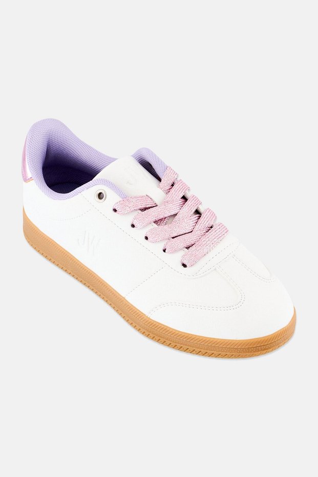 Women Brand Logo Lace Up Casual Shoes, White