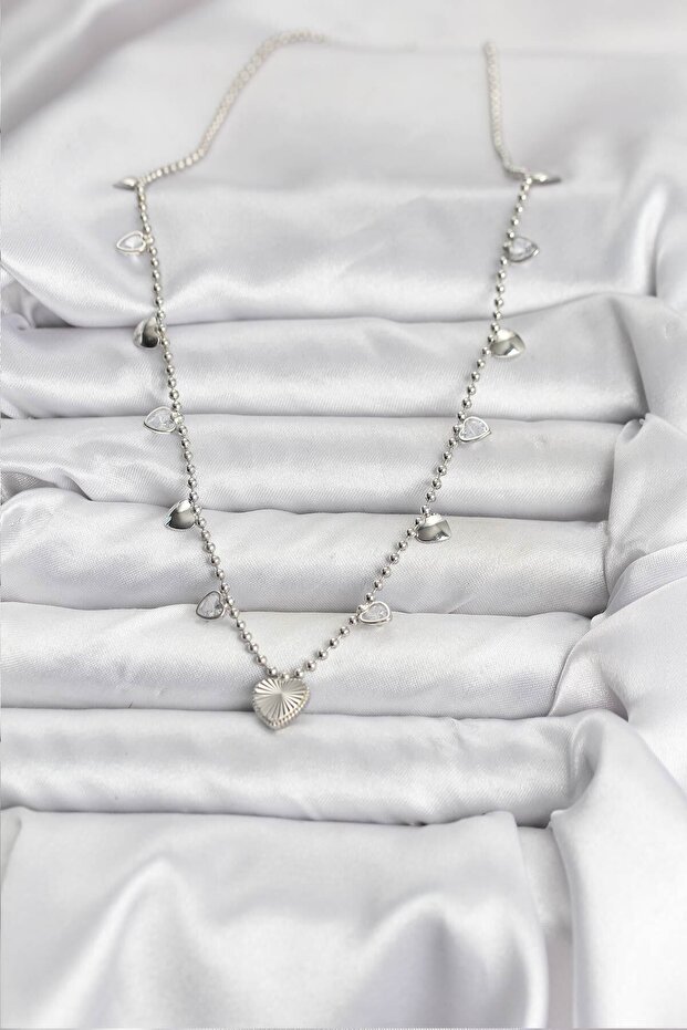 Brass Heart Women's Necklace (Silver Color)