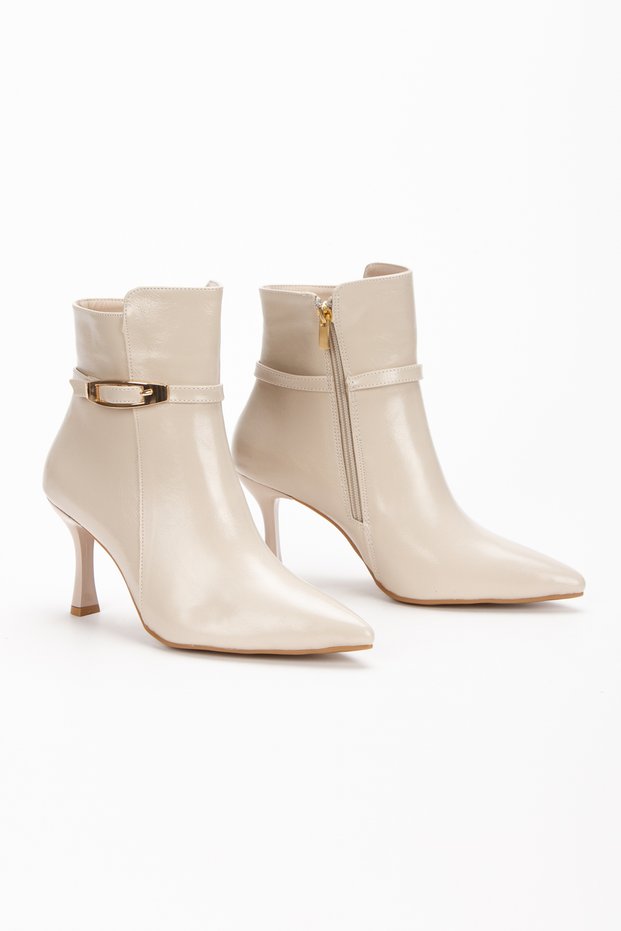 Women's Genuine Leather-Look Stylish Buckle Pointed Toe Thin Heeled Boots
