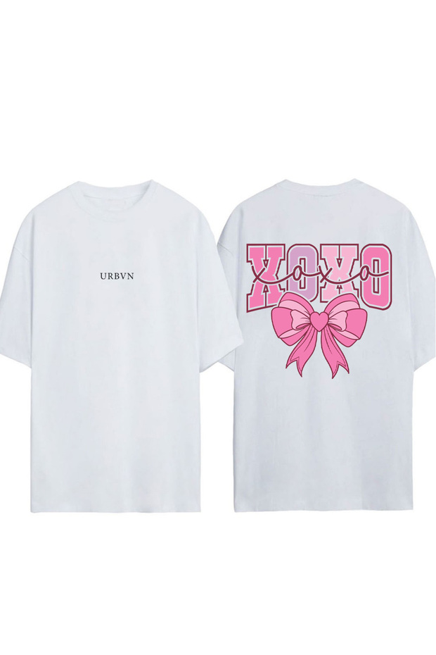 Xoxo 1 Design Printed White Oversized T-Shirt