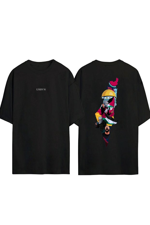 Palestine Design Printed Black Oversized t Shirt