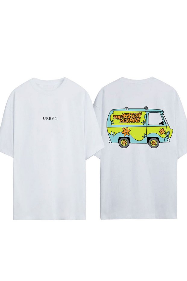 Mystery Car Design Printed White Oversized T-Shirt