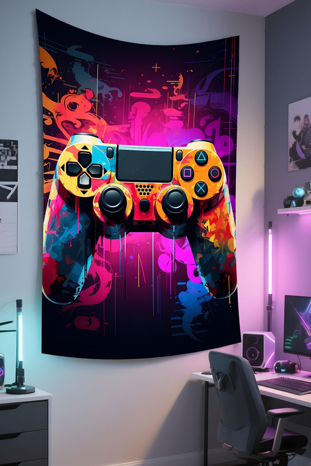 Vertical Gamer Wall Covering – Gaming Themed, High-Quality Fabric, Tapestry Wall Carpet