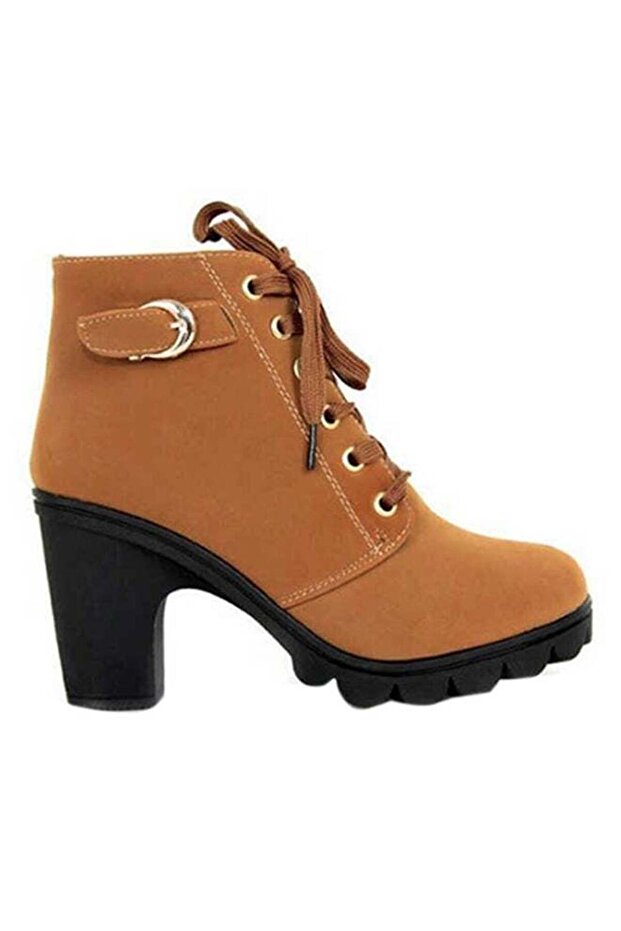 Block Heels Zippered Ankle Boots Brown