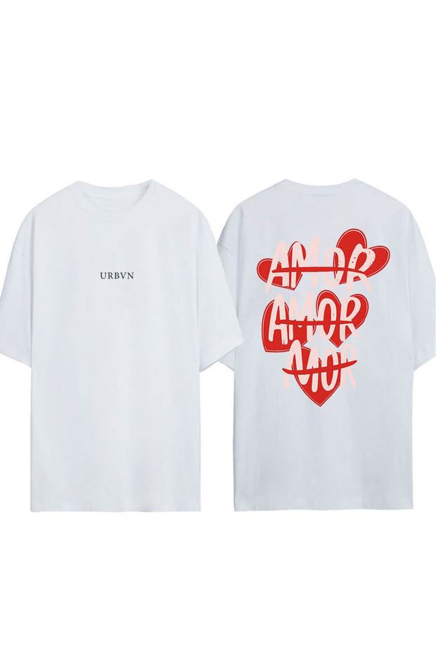 Amor Design Printed White Oversized T-Shirt