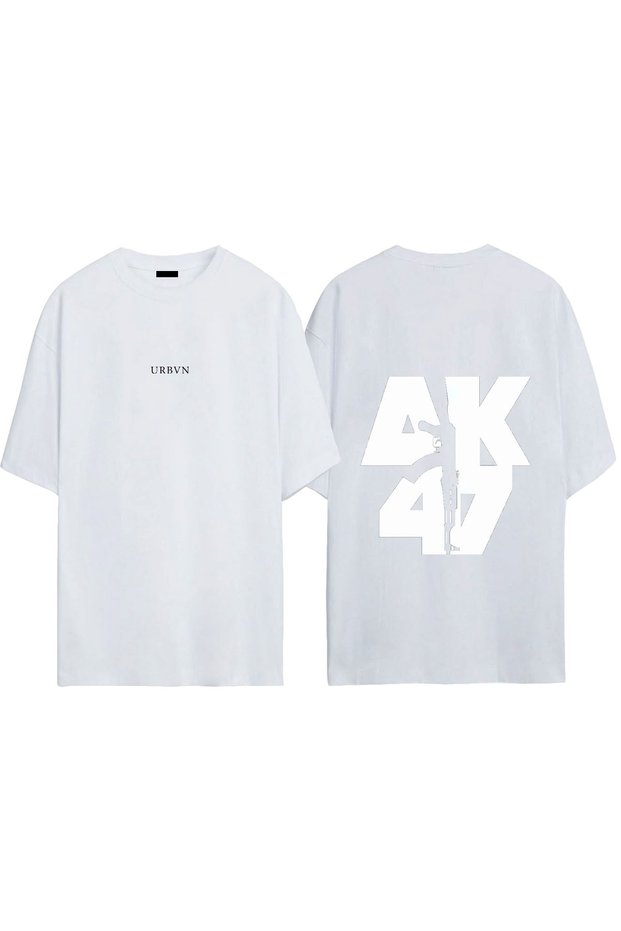 Ak47 Design Printed White Oversized T-Shirt