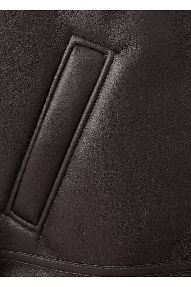 Kürklü deri görünümlü mont - 6