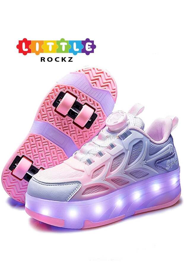 Kids Four Wheel Roller Shoes Rechargeable LED Flash Light Sneaker Skate Heelys Shoes