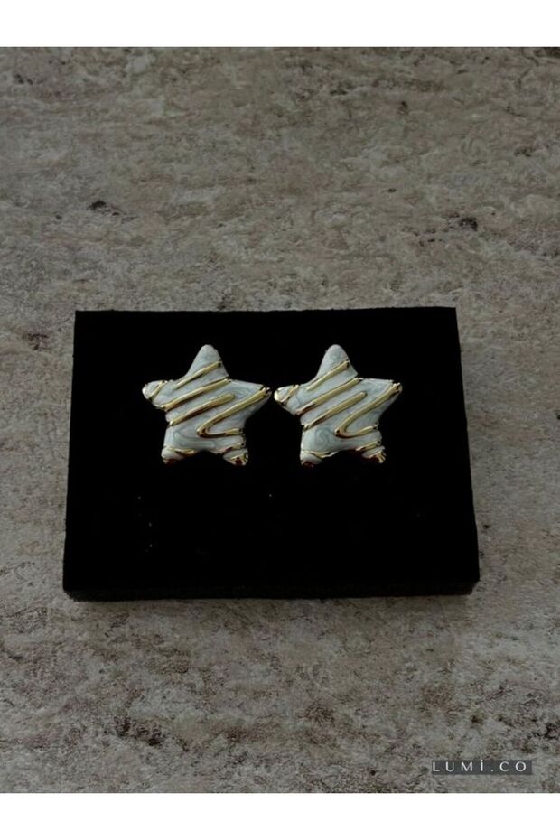 Gift Stainless Steel Green-Blue-Turquoise Mineral Star Gold Stylish Daily Earrings
