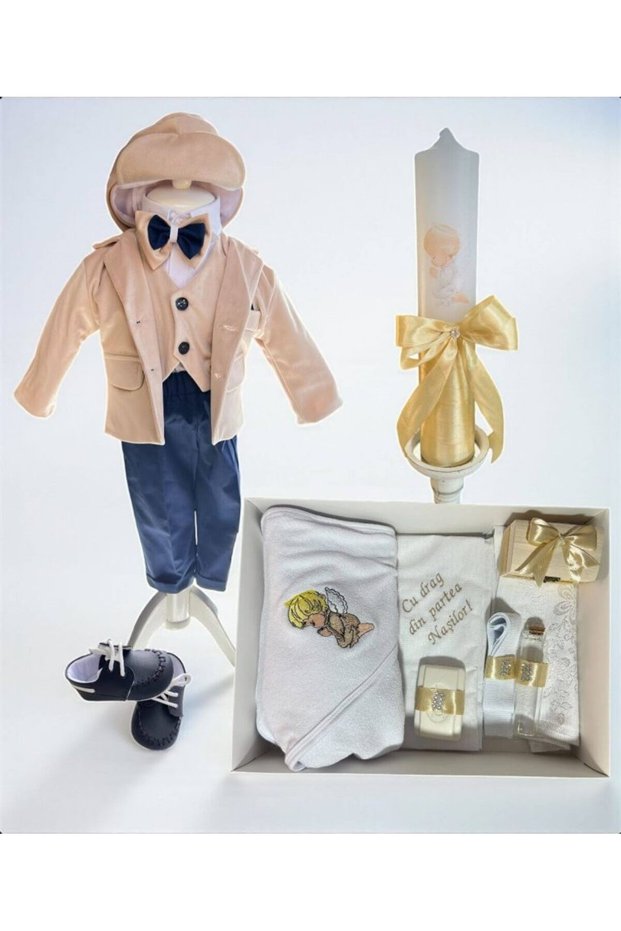 Set Mateo – crem din catifea cu tematica ingeras brodat