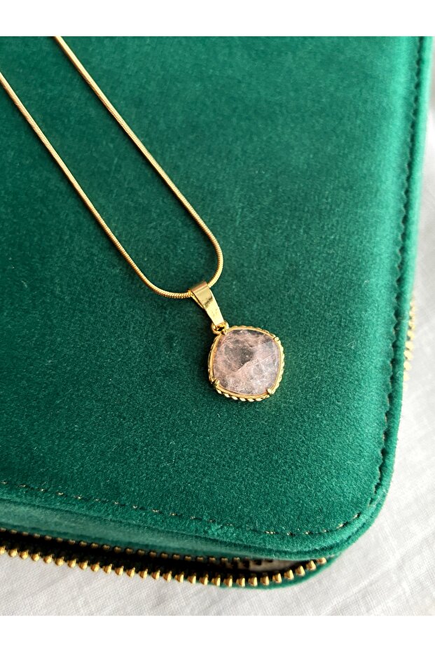 Çilek Kuvars Çelik Kolye - 2