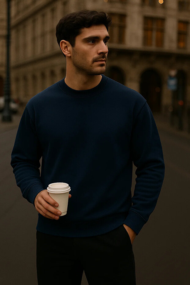 Men's Oversized Winter Navy Blue Long Sweater