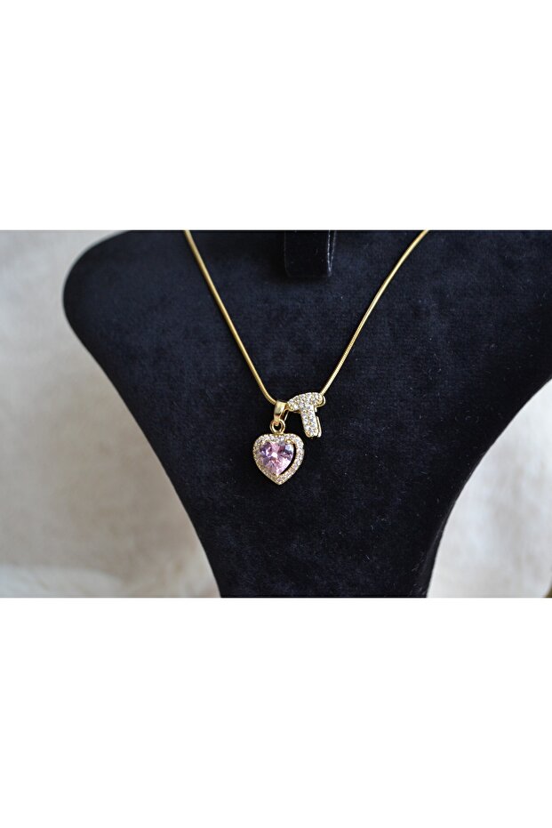 Letter Steel Zircon Stone Heart Necklace