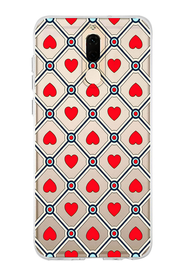 Huawei Mate 10 Lite Compatible Retro Red Heart Pattern Transparent Phone Case
