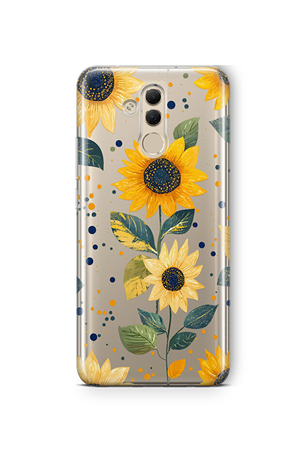 Huawei Mate 20 Lite Compatible Sunflower Pattern Patterned Transparent Phone Case - 1