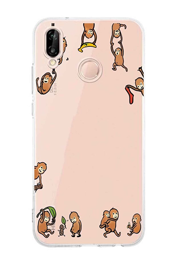 Huawei P20 Lite Compatible Monkeys Pattern Transparent Phone Case - 1