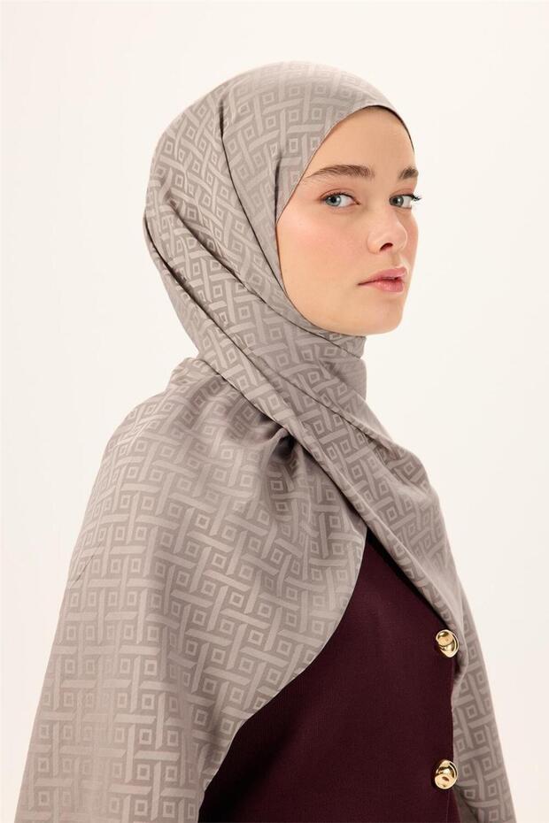 Cotton Polyester Liva Shawl Light Gray Patterned Textured Breathable 90X200