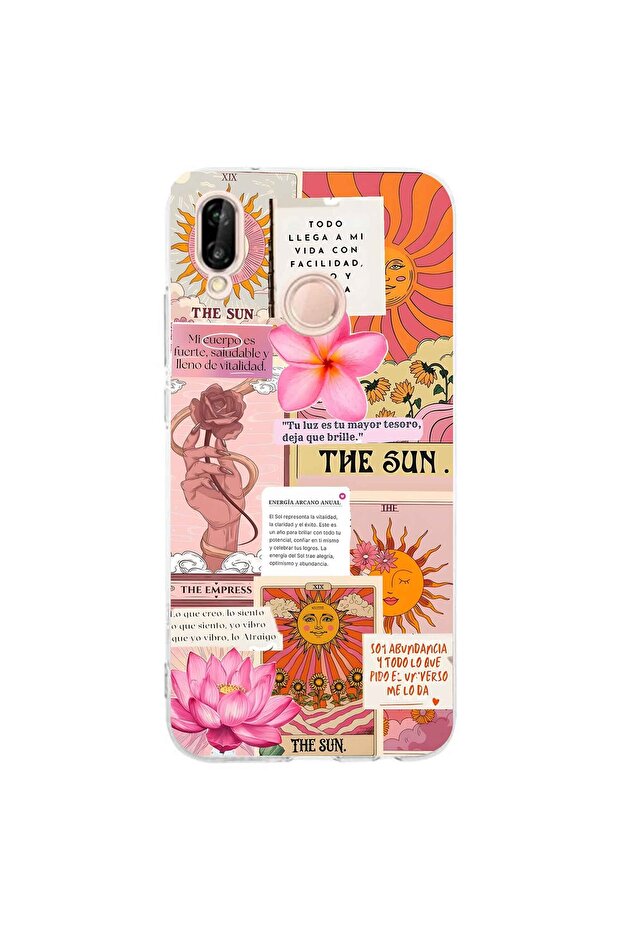 حافظة هاتف شفافة بنمط تاروت الشمسية متوافقة مع هاتف هواوي P20 لايت - 1