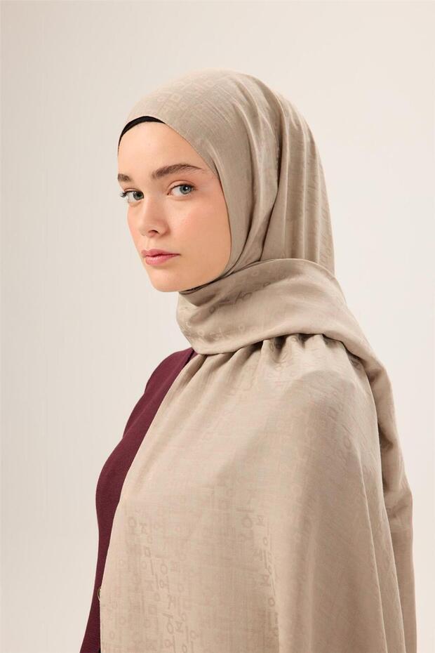 Cotton Polyester Liva Shawl Dark Beige Non-Slip Tok Duruşlu 90X200