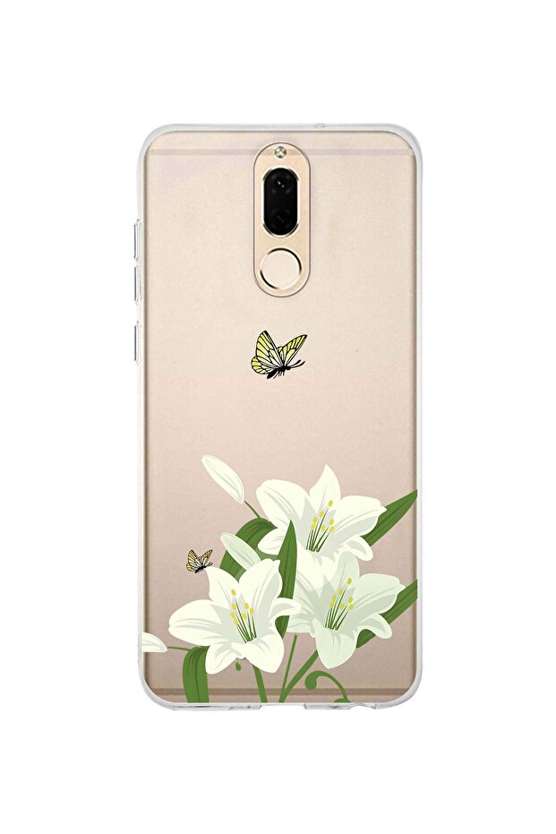 حافظة هاتف شفافة متوافقة مع هاتف هواوي ميت 10 لايت بنمط الزنبق الأبيض - 1