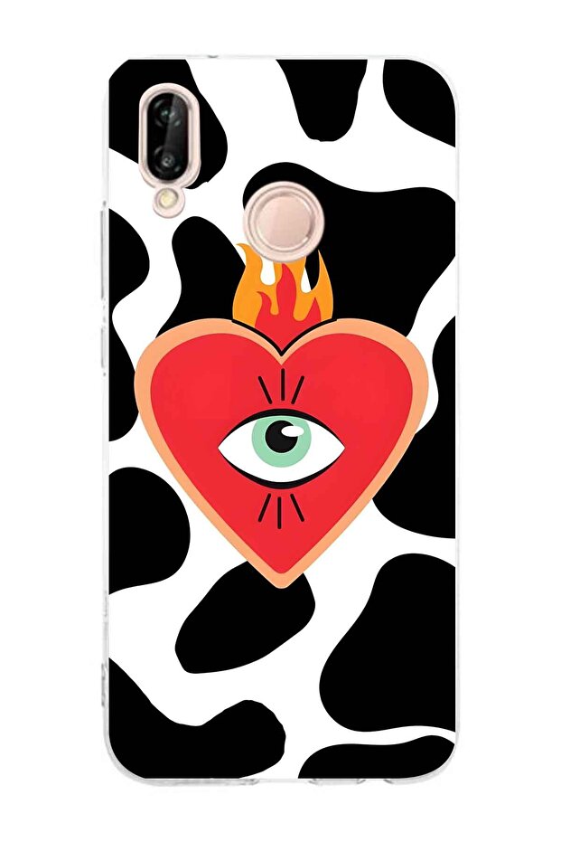 Huawei P20 Lite Compatible Flame Heart Pattern Transparent Phone Case - 1
