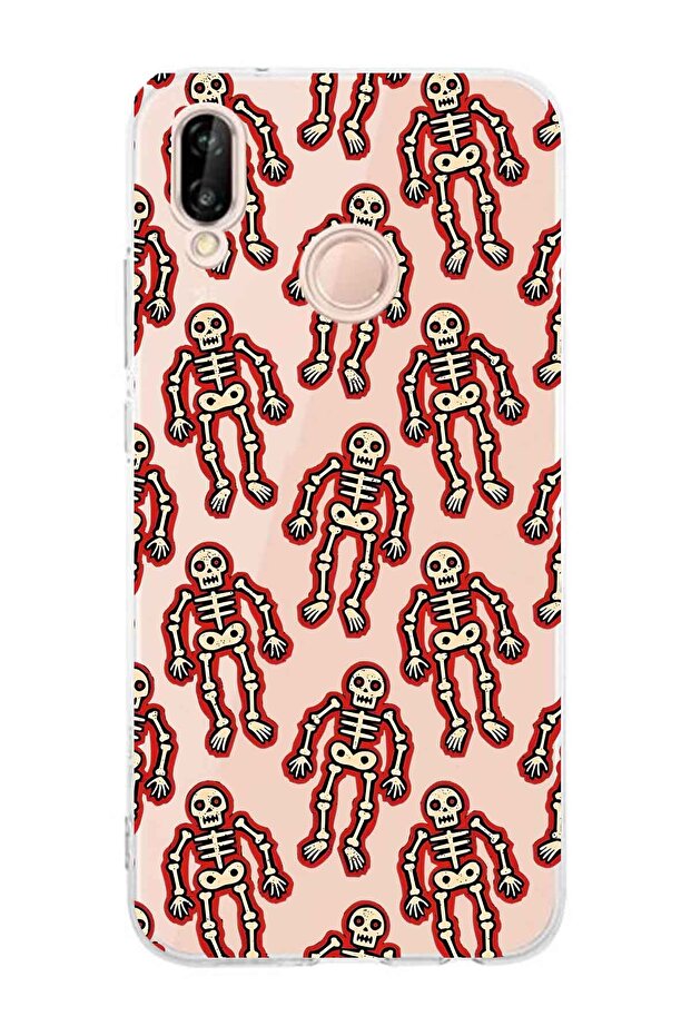 حافظة هاتف شفافة بنمط هيكل عظمي متوافقة مع هاتف هواوي P20 لايت - 1