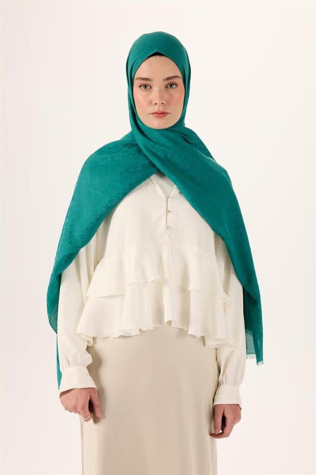 Cotton Polyester Liva Shawl Green Non-Slip Tok Duruşlu 90X200