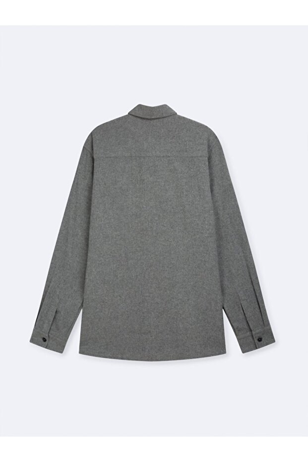 Uzun Kollu Önü Düğmeli Basic Antrasit Gömlek - 2