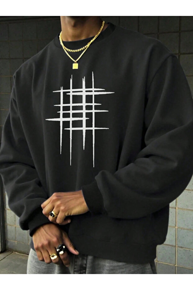 Special Men's Grid Design Crew Neck Winter Sweat