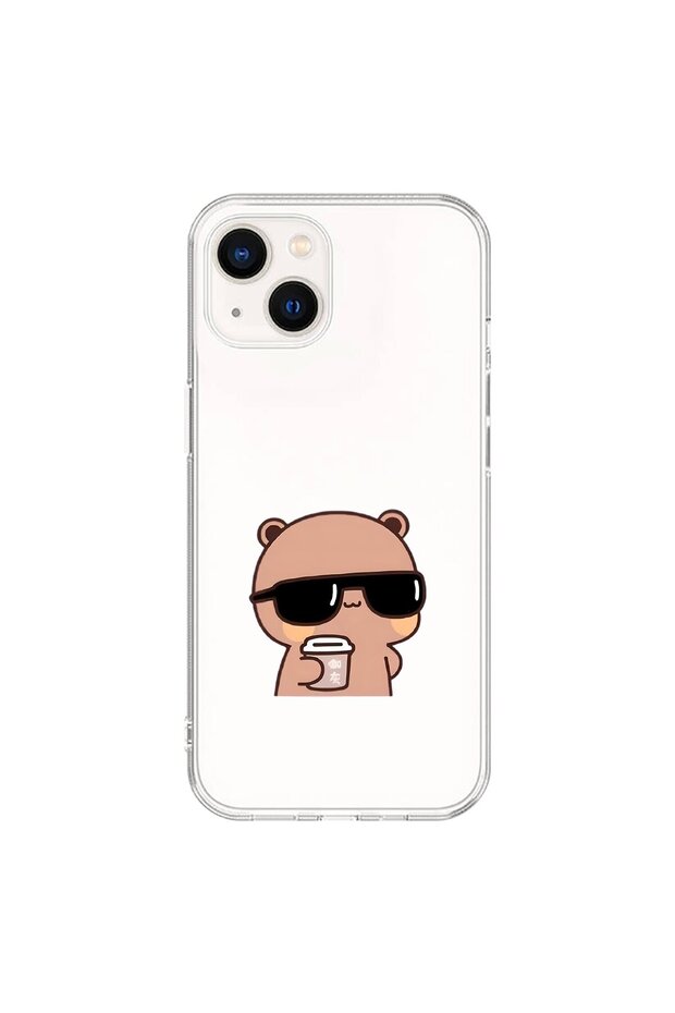 iPhone 14 Compatible Transparent Case Couple Teddy Bear 1 Design