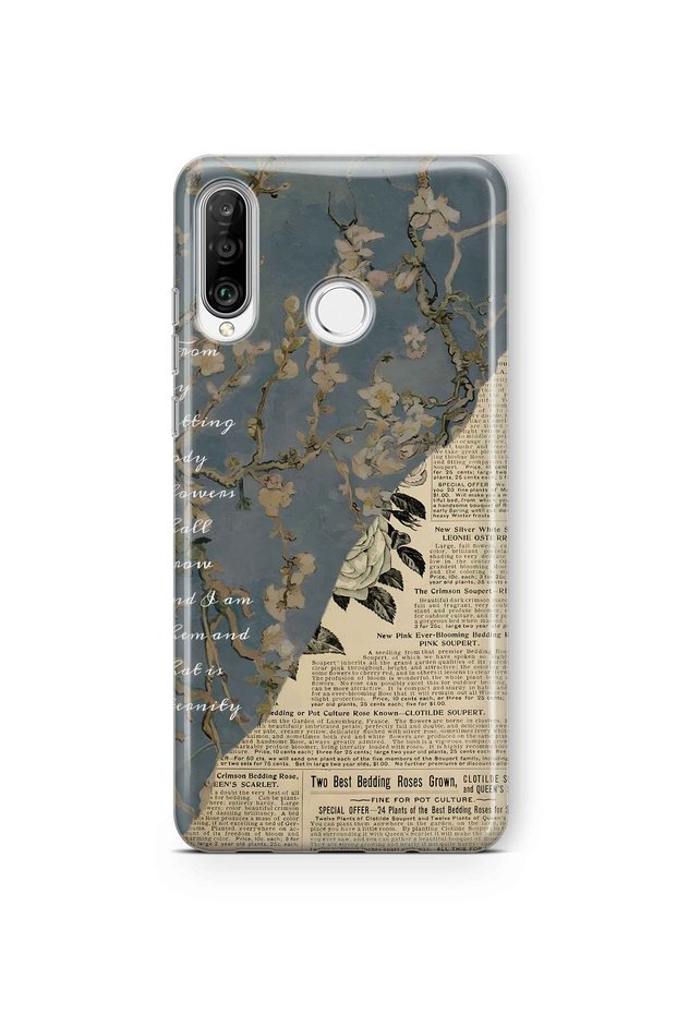 Huawei P30 Lite Compatible Vintage Newspaper Collage Pattern Transparent Phone Case