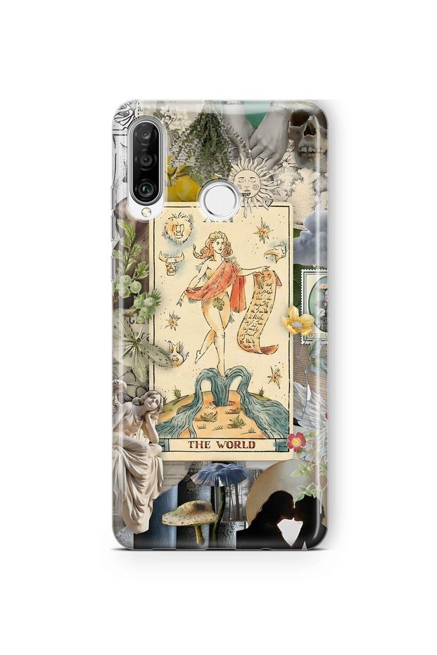 Huawei P30 Lite Compatible Artistic Tarot Collage Pattern Transparent Phone Case