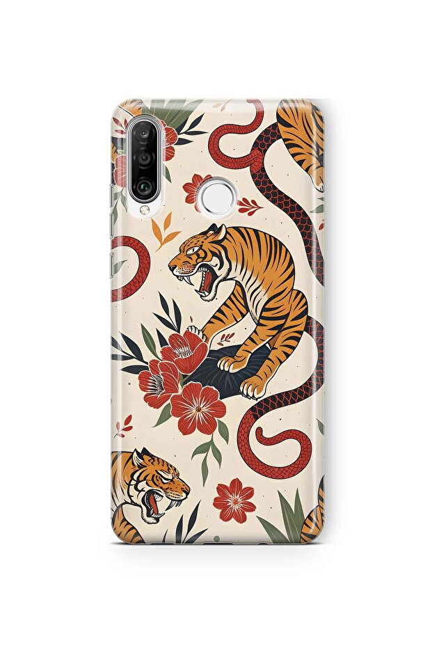 حافظة هاتف شفافة بنمط النمر والثعبان متوافقة مع هاتف هواوي P30 لايت - 1