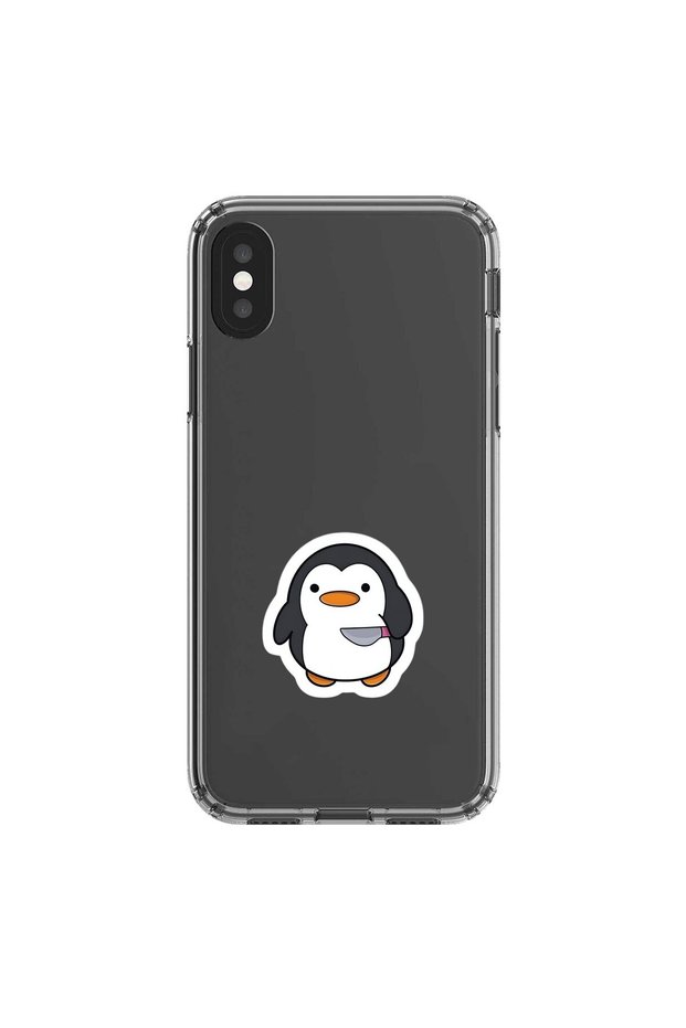 iPhone XS Compatible Transparent Case Couple Penguin 2 Designs